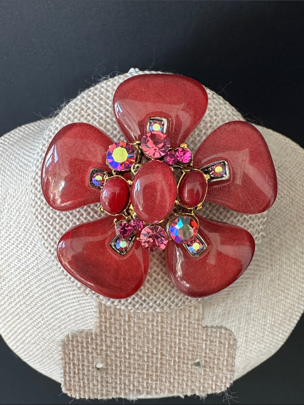 VTG Gold-tone Pink Enamel Flower Brooch Pendant